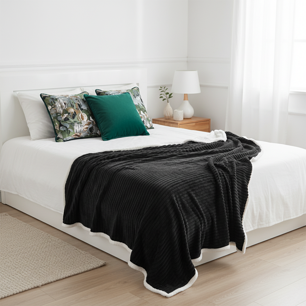 SOGA 4PC Set – Flannel Throw Blanket + Landscape Tapestry & Emerald Velvet Pillowcases – Cozy Decor