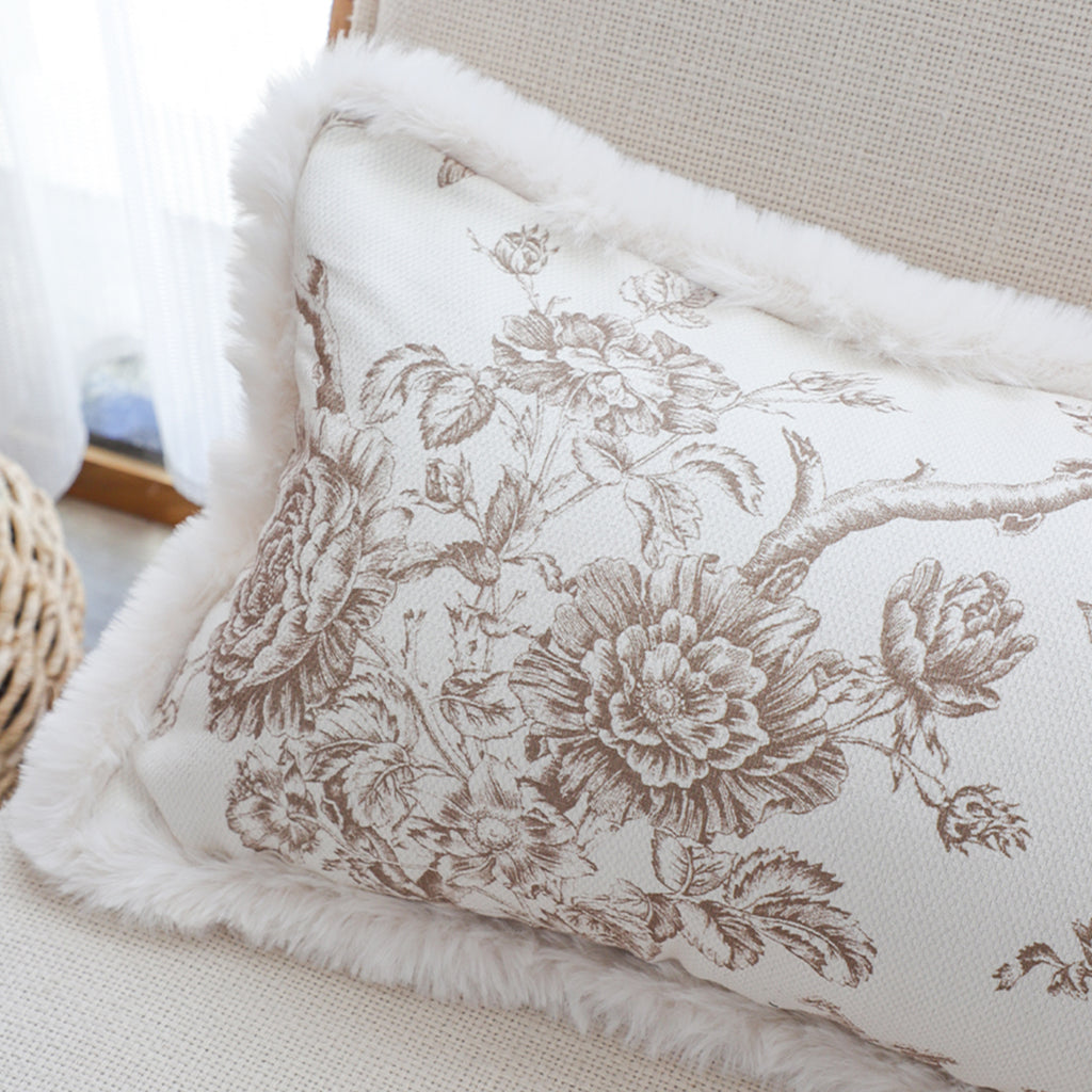 SOGA 2X 30x50cm Taupe Floral Embroidered Pillowcase