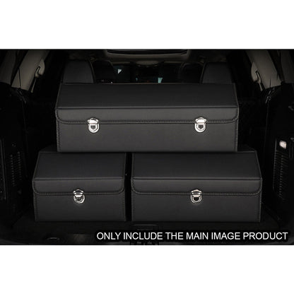 SOGA 2X Leather Car Boot Collapsible Foldable Trunk Cargo Organizer Portable Storage Box With Lock Black Small