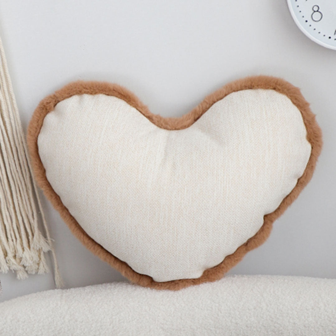SOGA 42x32cm Heart-Shaped Beige Brown Off-White Plush Polyester Pillow Cover