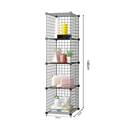 SOGA 2X Black Portable 4 Tier Cube Storage Organiser Foldable DIY Modular Grid Space Saving Shelf