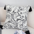 SOGA 45cm  Elegant Black & White Cushion Cover with Tassels
