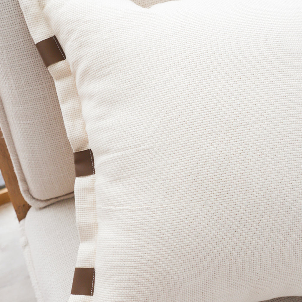 SOGA 45cm Modern Cream Leather Tab Detail Textured Pillowcase