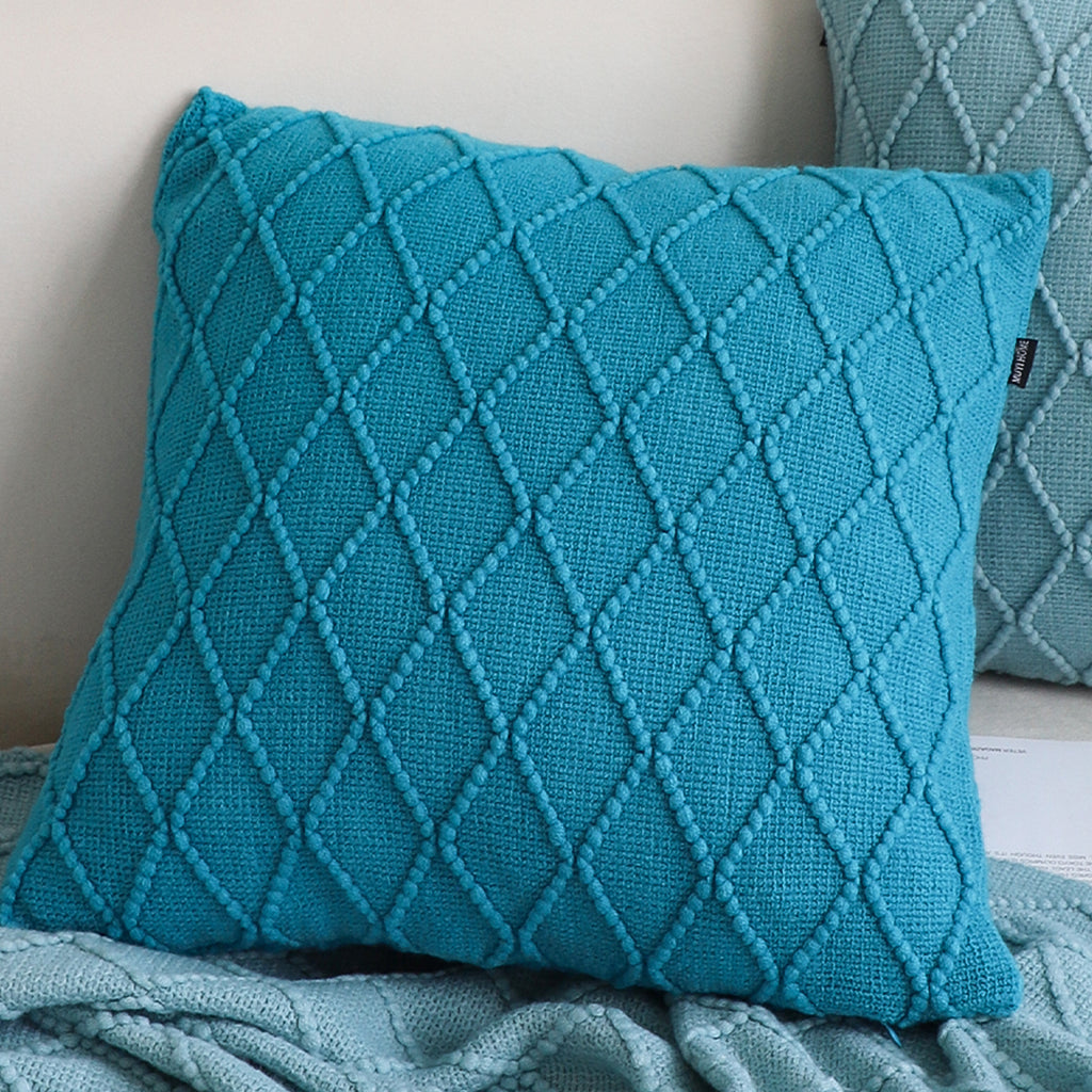 SOGA 2X 45cm Turquoise Diamond Knit Pillowcases – Soft Decorative Cushion Covers for Sofa, Bed & Home Décor
