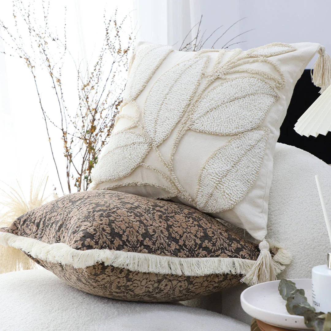 SOGA 45cm Luxe Cream Quilted Pillow Cover with Tassels