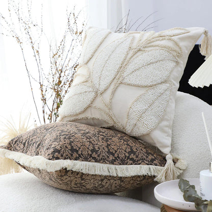 SOGA 45cm Luxe Cream Quilted Pillow Cover with Tassels