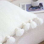 SOGA 45cm Textured Pillowcase with Pom-Pom Trim (Pure White)