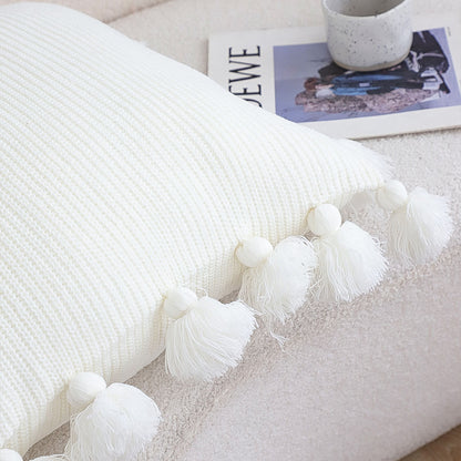 SOGA 45cm Textured Pillowcase with Pom-Pom Trim (Pure White)