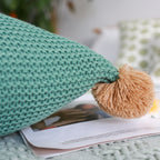 SOGA 45cm Ribbed Knit Pillowcase with Pom-Poms (Sage Green)