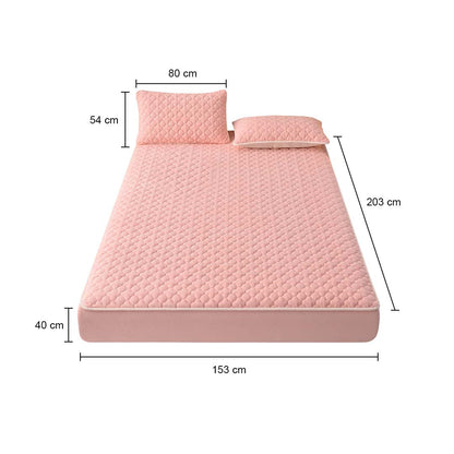 SOGA 2X Pink 153cm Wide Mattress Cover Thick Quilted Fleece Stretchable Clover Design Bed Spread Sheet Protector with Pillow Covers