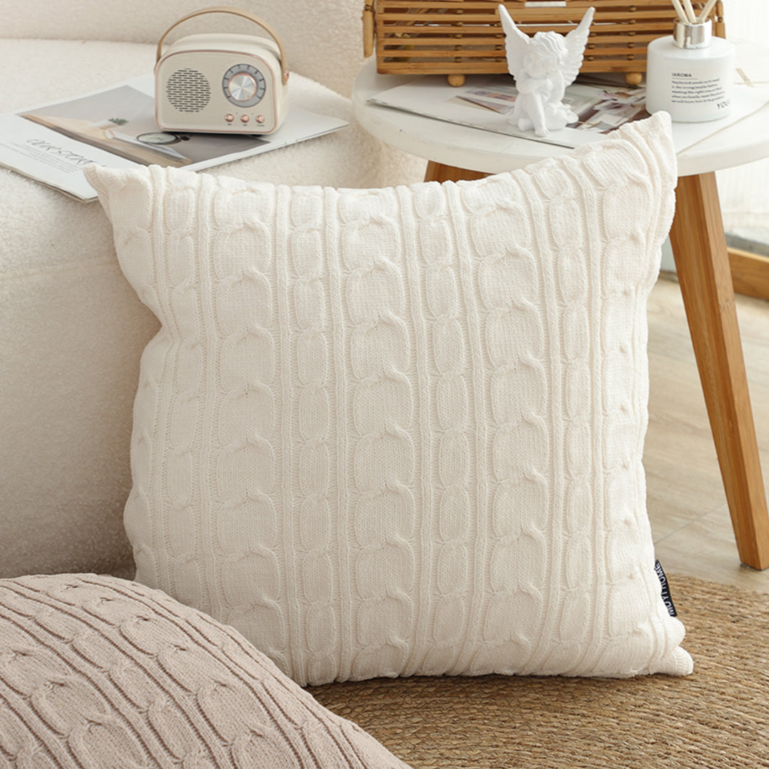 SOGA 45cm Classic Cream Cable Knit Decorative Pillowcase