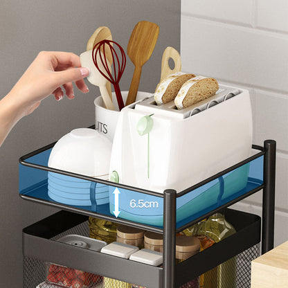 SOGA 2 Tier Steel Square Rotating Kitchen Cart Multi-Functional Shelves Portable Storage Organizer with Wheels