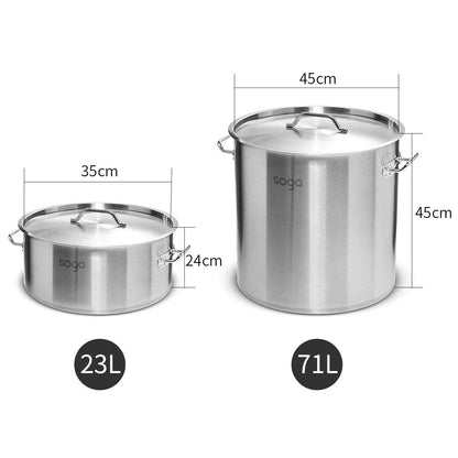 SOGA 23L Wide Stock Pot  and 71L Tall Top Grade Thick Stainless Steel Stockpot 18/10