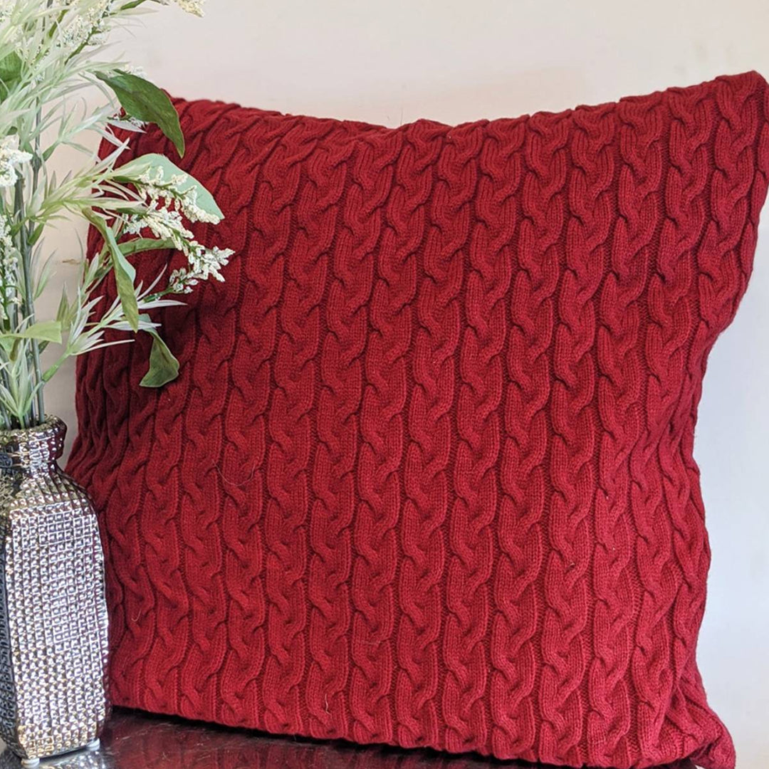SOGA 45cm Cable Knit Pillowcase (Deep Red)
