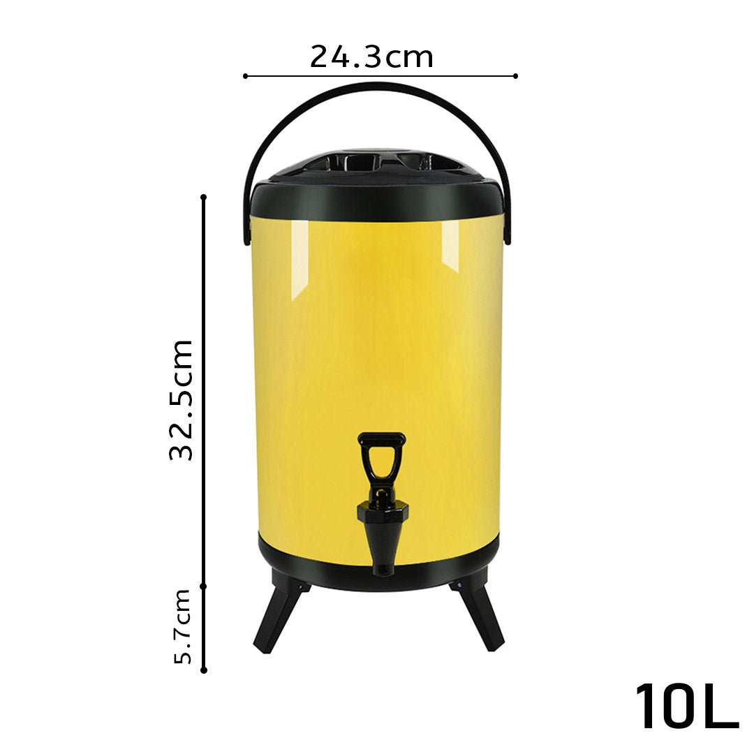 SOGA 2.6 Gal Stainless Steel Insulated Milk Tea Barrel Hot and Cold Beverage Dispenser Container with Faucet Yellow