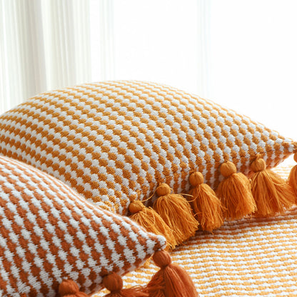 SOGA 45cm Orange Houndstooth Pillow Cover with Tassels