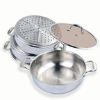 SOGA 2X 3 Tier 30cm Heavy Duty Stainless Steel Food Steamer Vegetable Pot Stackable Pan Insert with Glass Lid