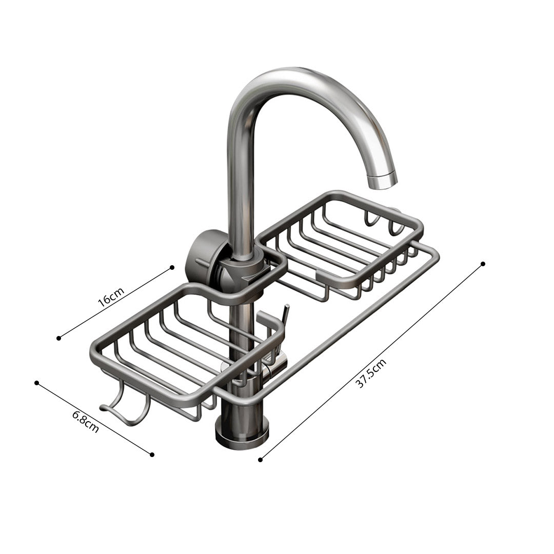 SOGA 2X Dark Grey Kitchen Sink Organiser Faucet Soap Sponge Caddy Rack Drainer with Towel Bar Holder