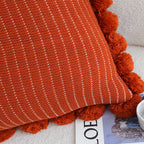 SOGA 2X 45cm Rust Red Ribbed Pillow Covers with Pom Poms – Soft Decorative Cushion Cases for Sofa, Bed & Home Décor