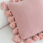 SOGA 45cm Textured Pillowcase with Pom-Pom Trim (Soft Pink)