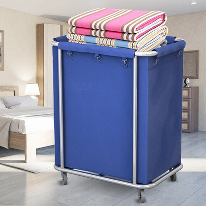 SOGA 2X Stainless Steel Commercial Square Soiled Linen Laundry Trolley Cart with Wheels Blue