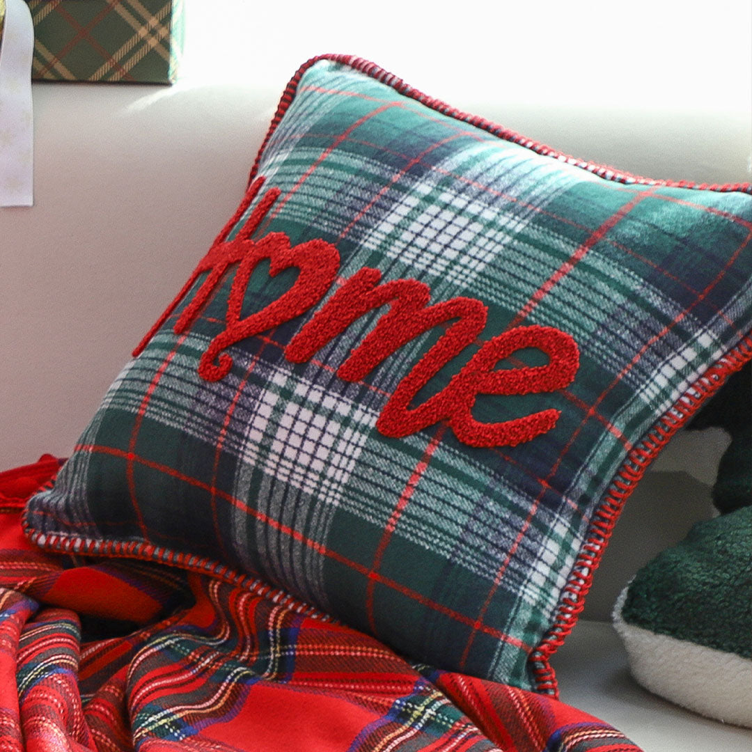 SOGA 2X 45cm Rustic Plaid "Home" Accent Pillow Cover
