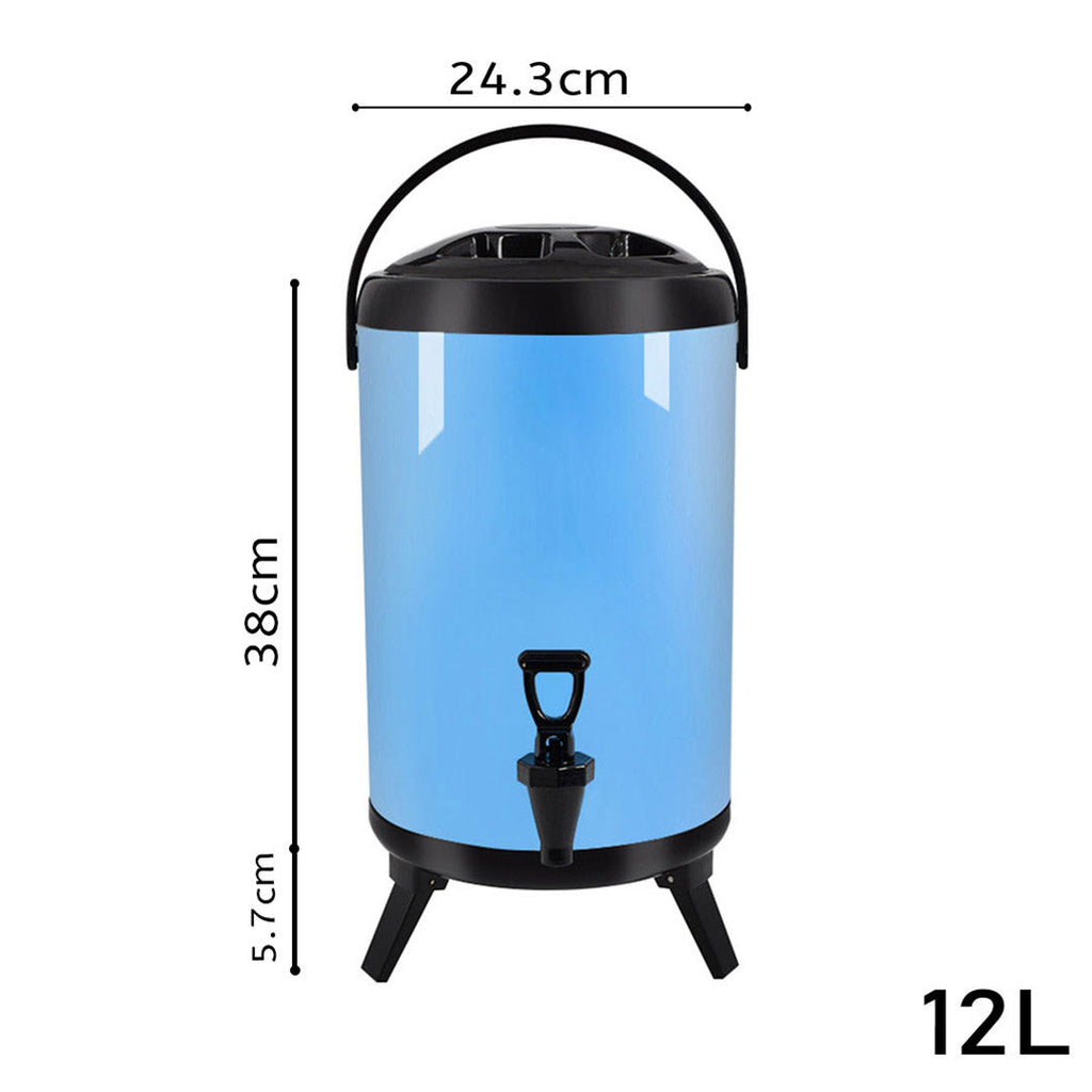 SOGA 3.2 gal Stainless Steel Insulated Milk Tea Barrel Hot and Cold Beverage Dispenser Container with Faucet Blue