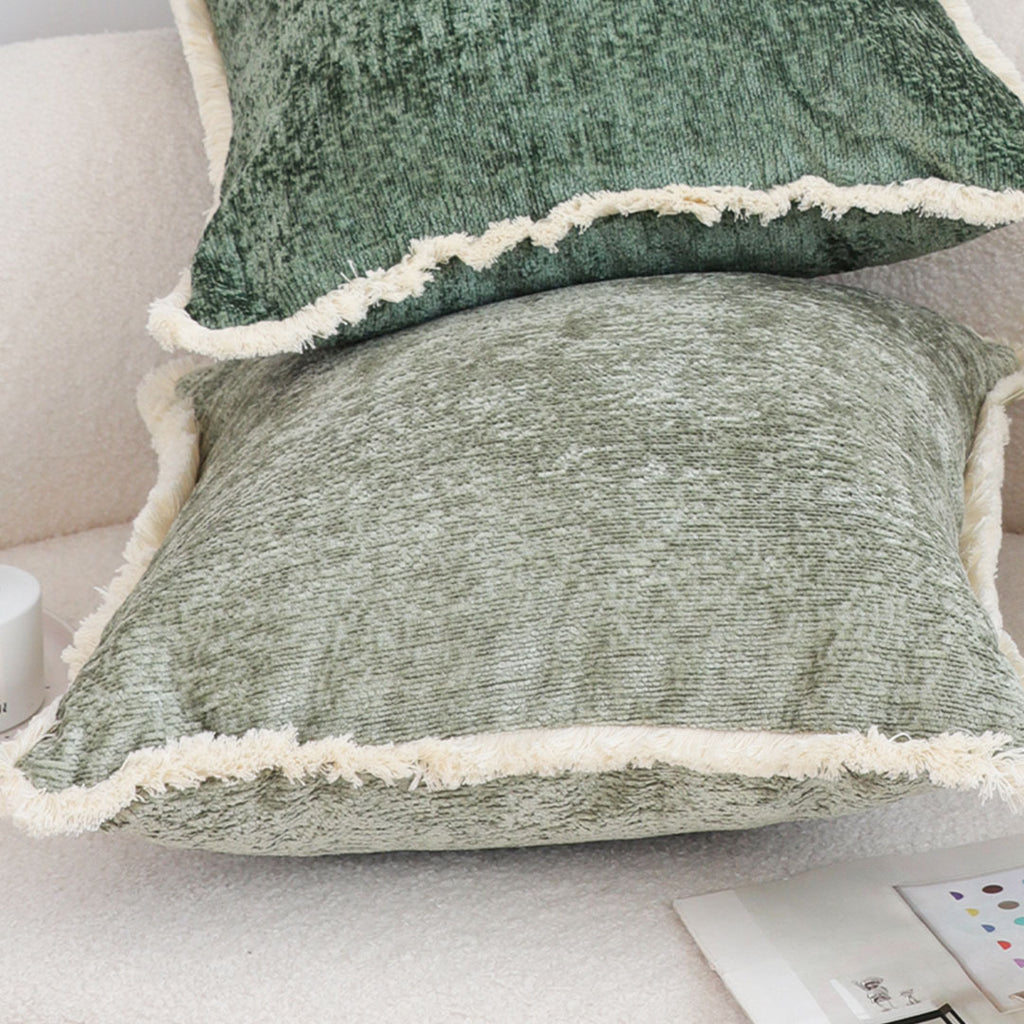 SOGA 2X 45cm Sage Green Velvet Pillowcase with Faux Fur Trim
