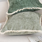 SOGA 2X 45cm Sage Green Velvet Pillowcase with Faux Fur Trim