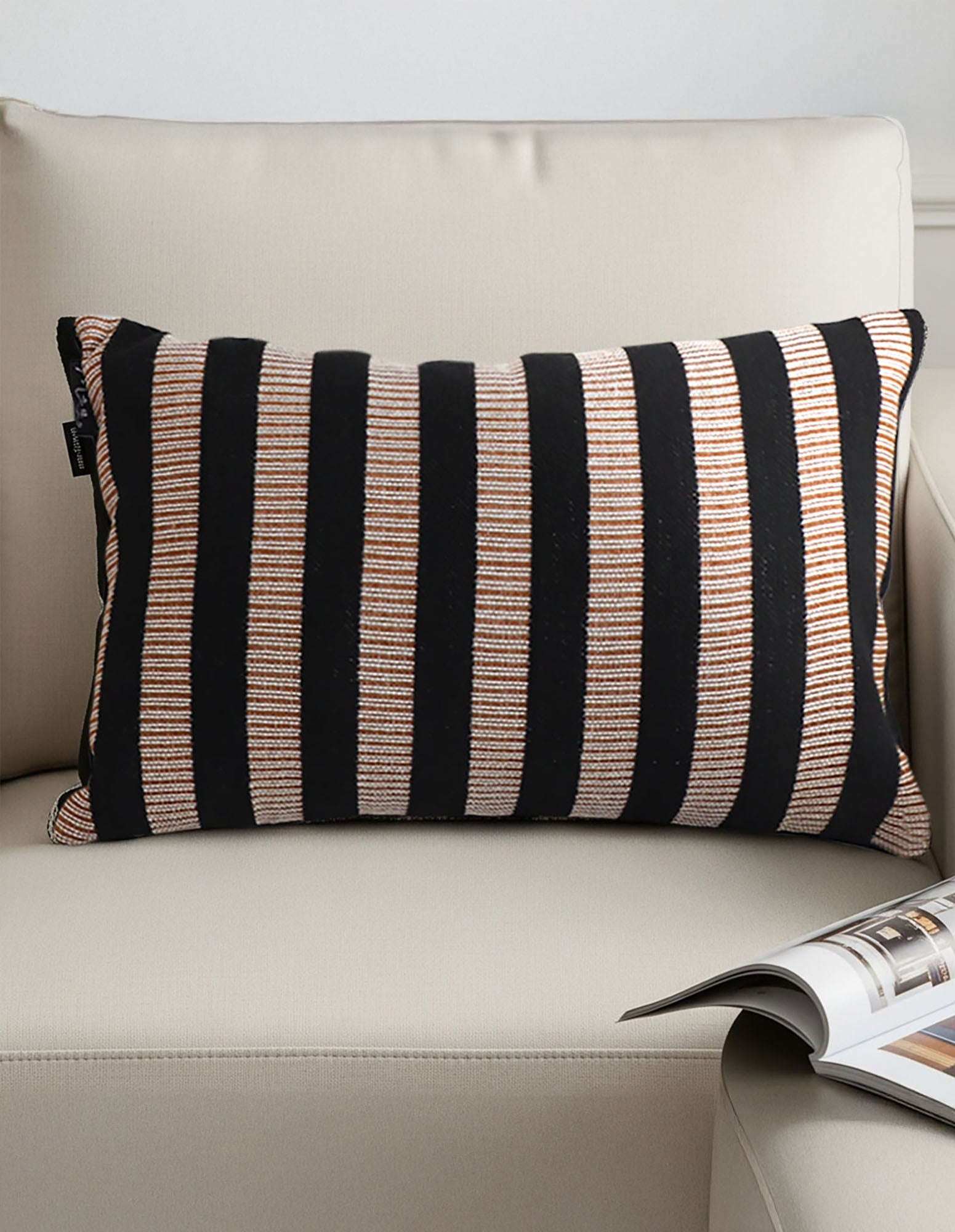 SOGA 2X 30x50cm Black & Tan Striped Rectangular Pillowcase