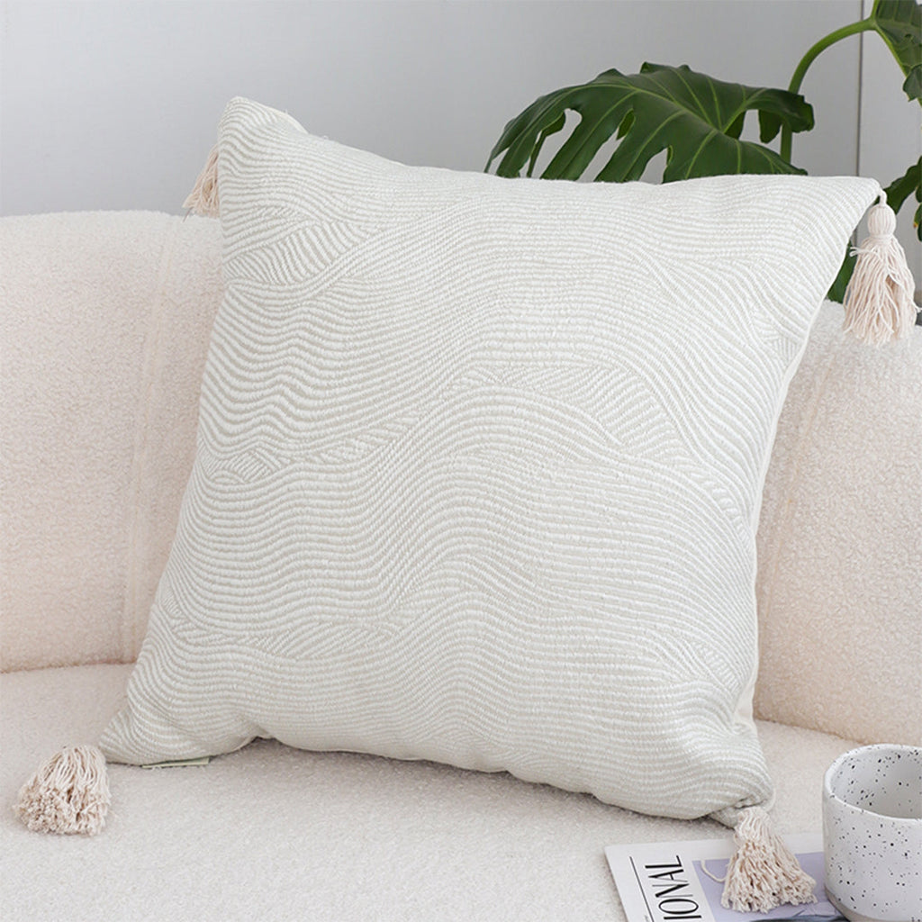 SOGA 2X 45cm Minimalist Cream Tassel Pillowcase with tassels