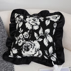 SOGA 2X 30x50 Rectangular Rustic Black Floral Ruffle Pillow Cover
