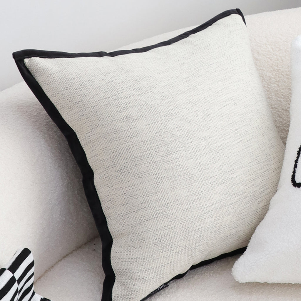 SOGA 45cm Minimalist Cream Pillowcase with Black Piping