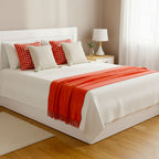 SOGA 5PC Set – Orange Knitted Throw with Fringes + Coral Polka Dot & Cream Tassel Pillowcases – Cozy Home Decor