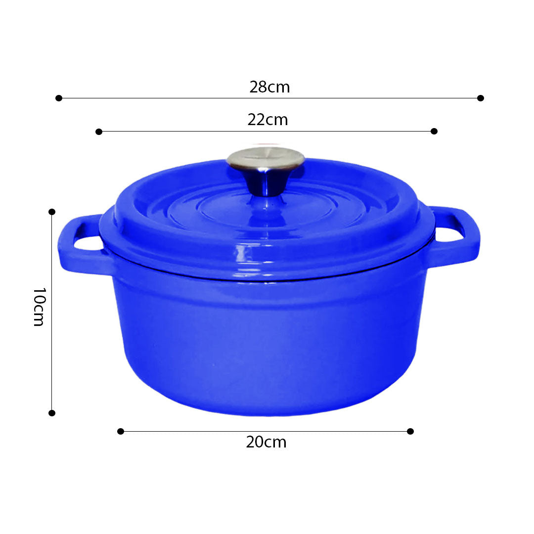 SOGA 2X Cast Iron 24cm Enamel Porcelain Stewpot Casserole Stew Cooking Pot With Lid Blue