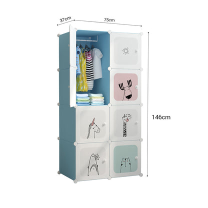 SOGA 8 Cubes Blue Portable Wardrobe Divide-Grid Modular Storage Organiser Foldable Closet