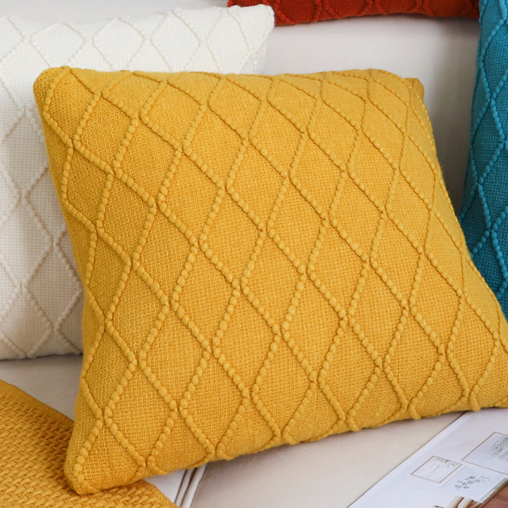 SOGA 2X 45cm Sunshine Yellow Diamond Knit Pillowcases – Soft Decorative Cushion Covers for Sofa, Bed & Home Décor
