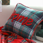 SOGA 45cm Rustic Plaid "Home" Accent Pillow Cover