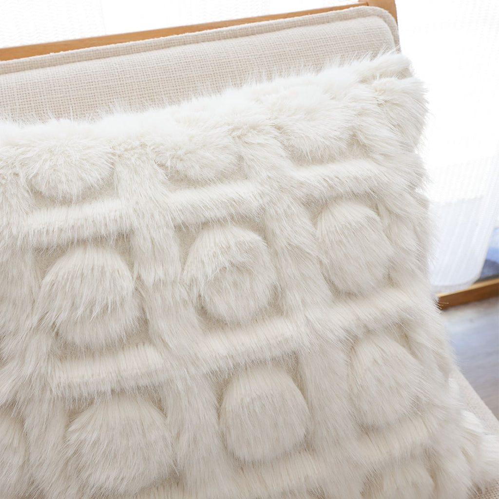 SOGA 45cm Cream Pom-Pom Grid Pillowcase