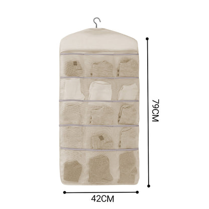 SOGA Beige Double Sided Hanging Storage Bag Underwear Bra Socks Mesh Pocket Hanger Home Organiser