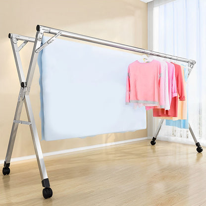 SOGA 2.0m Portable Standing Clothes Drying Rack Foldable Space-Saving Laundry Holder with Wheels