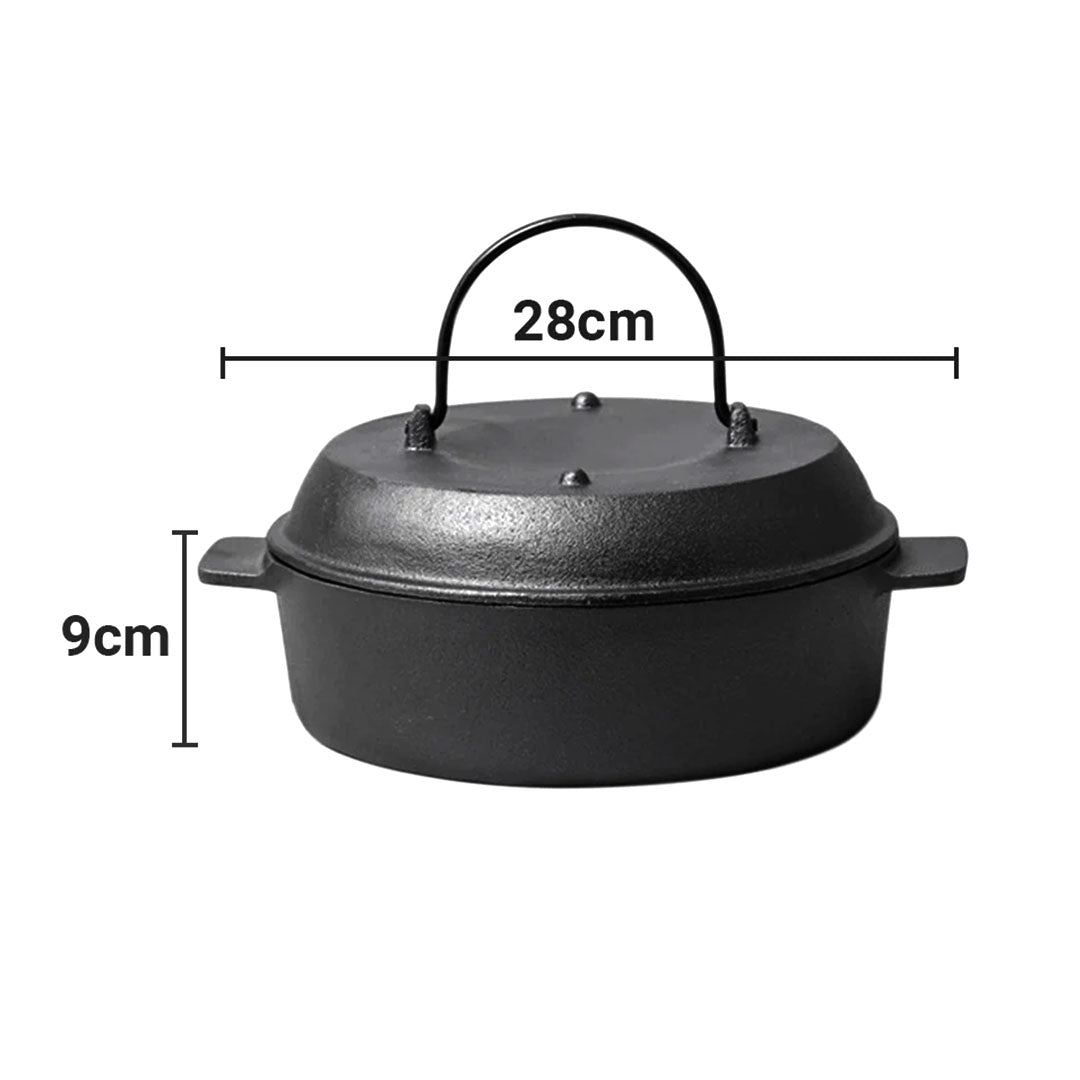 SOGA 2X 28cm Cast Iron Dutch Oven Pre-Seasoned Cast Iron Pot with Lid