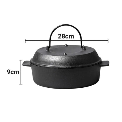 SOGA 2X 28cm Cast Iron Dutch Oven Pre-Seasoned Cast Iron Pot with Lid