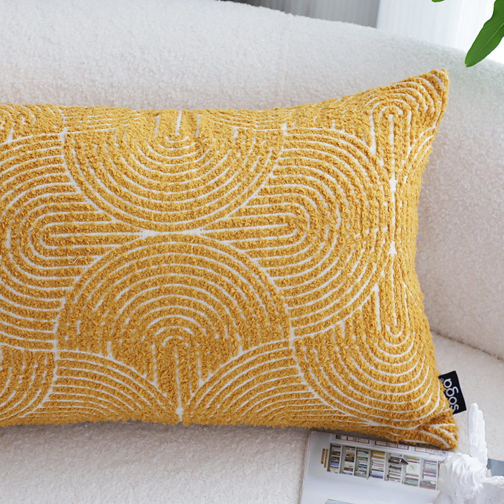 SOGA 30x50cm Mustard Yellow Geometric Lumbar Pillowcase for Home Decor