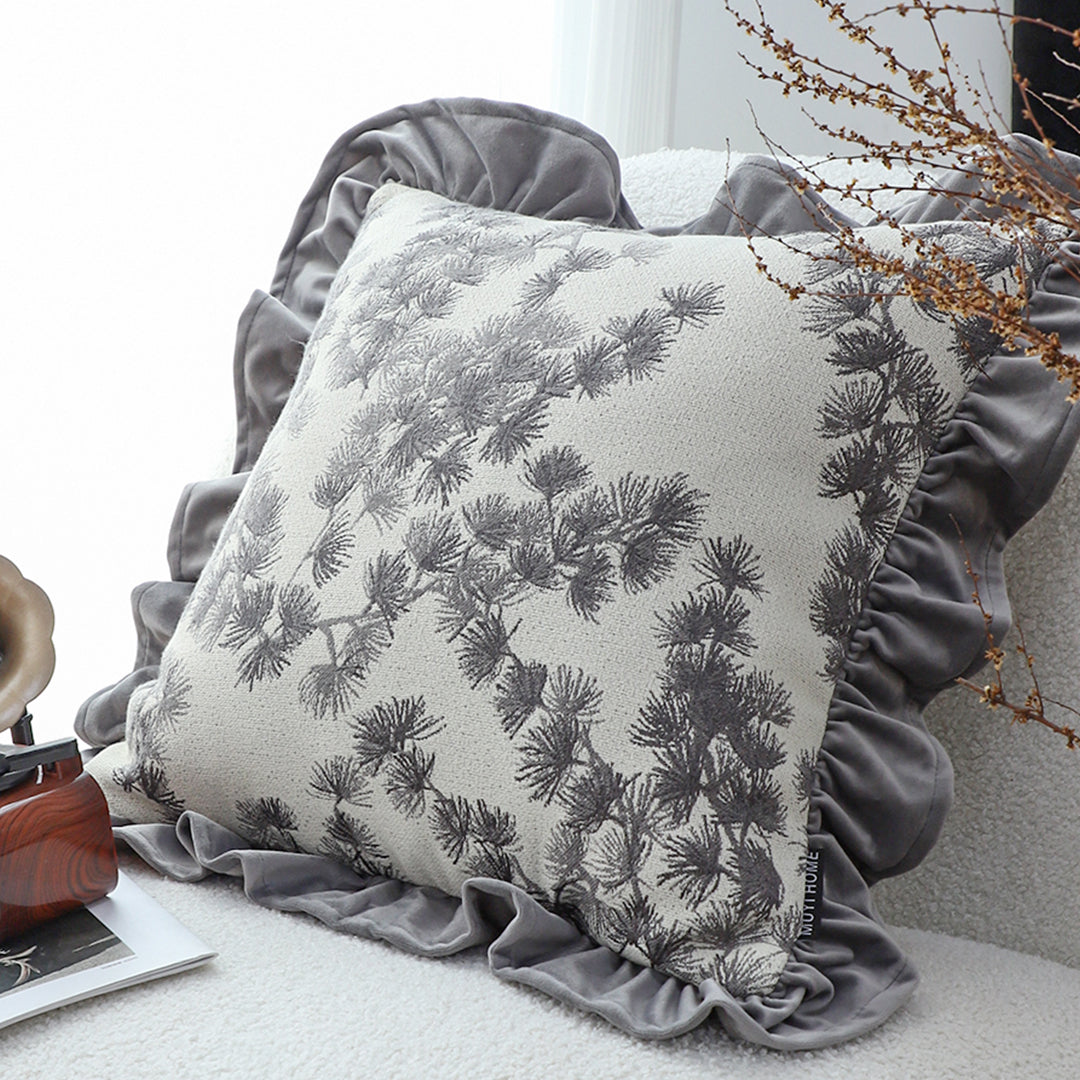 SOGA 45cm Gray Floral with Ruffle Trim