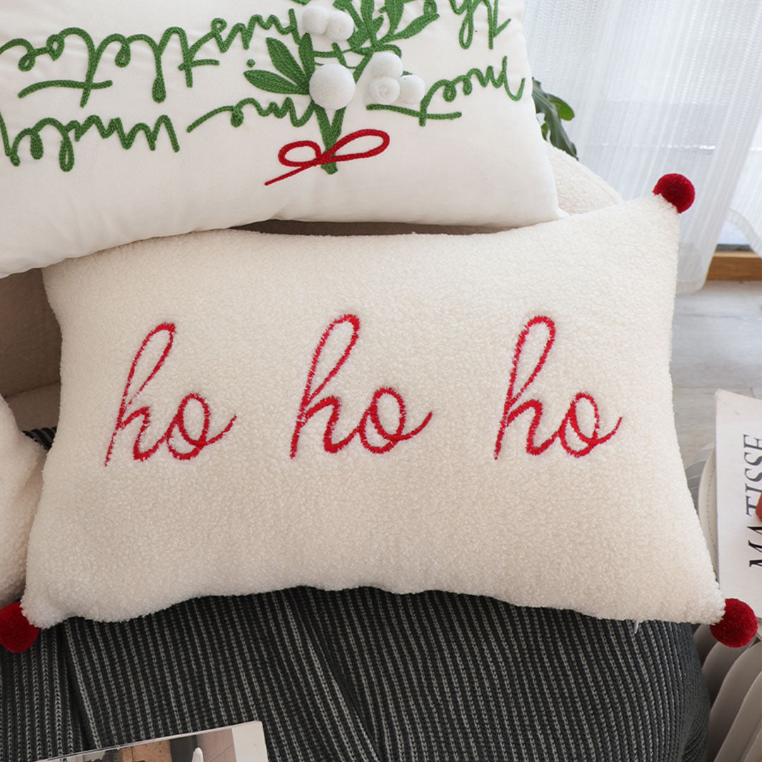 SOGA 45cm Ho Ho Ho Sherpa Christmas Pillowcase