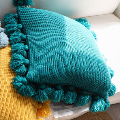 SOGA 45cm Textured Pillowcase with Pom-Pom Trim (Emerald Green)