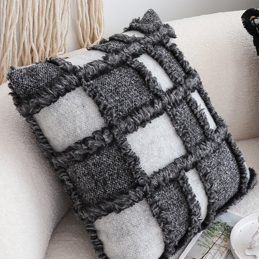 SOGA 45cm Luxurious Faux Fur Textured Checkered Pillowcase