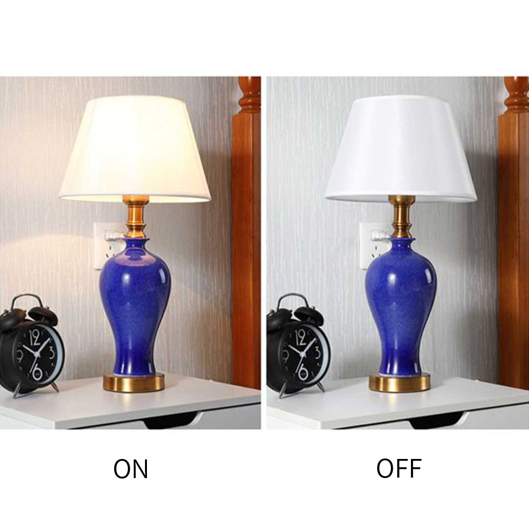 SOGA 2X Blue Ceramic Oval Table Lamp with Gold Metal Base