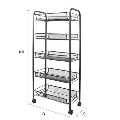 SOGA 2X 5 Tier Steel Black Bee Mesh Kitchen Cart Multi-Functional Shelves Portable Storage Organizer with Wheels